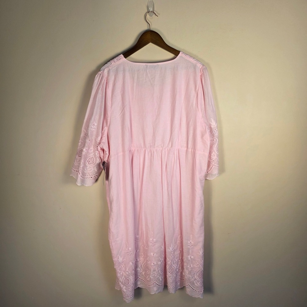 NWT Roaman's Pink Cotton Eyelet Lace Dress Womens 22W Boho Embroidered Cottageco - Picture 6 of 13